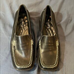 Black leather slip on loafers. 7.5 narrow, worn once